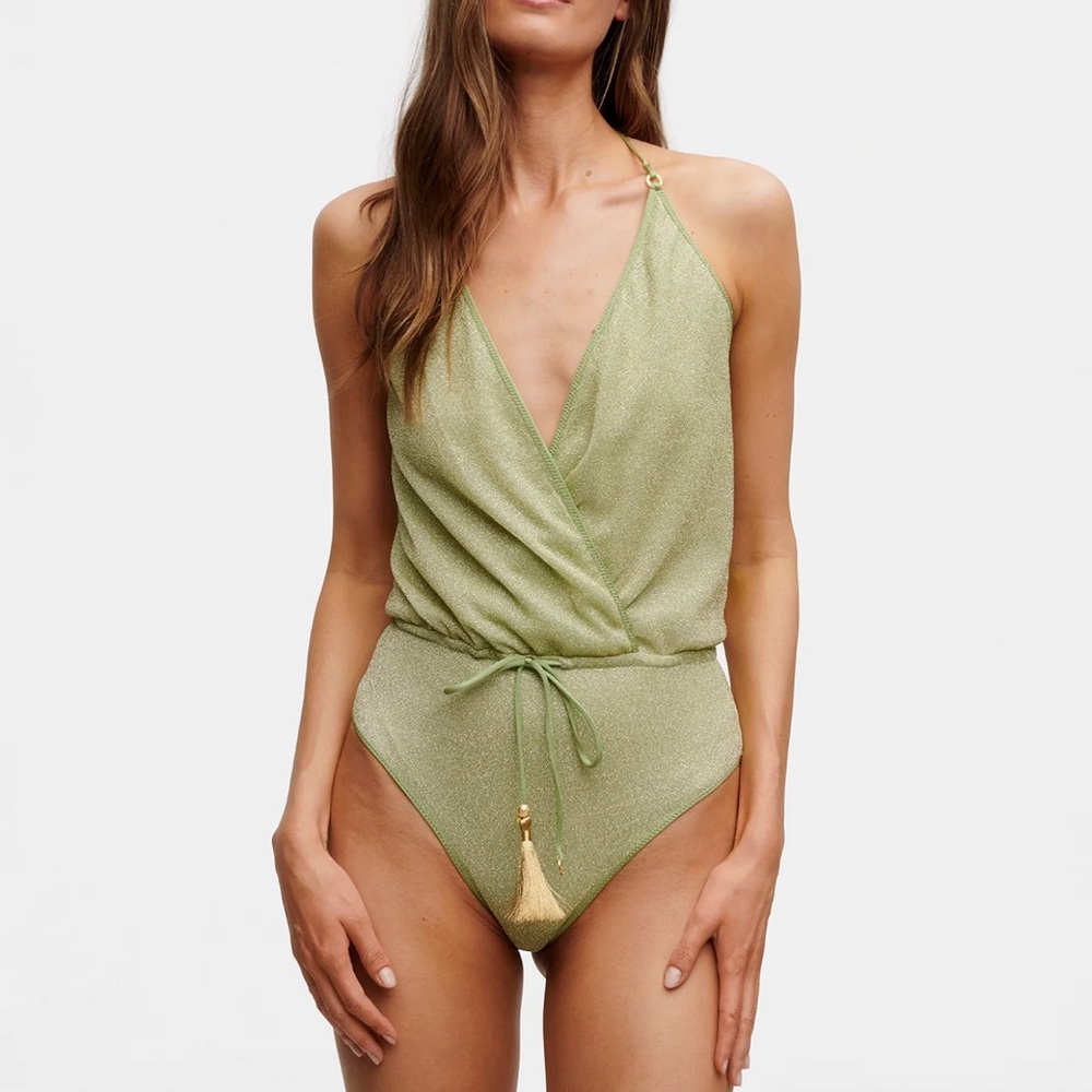 Hanne Bloch Glitter V-Swimsuit - Green NWT